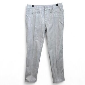 Chicos‎ Jeans Womens 00 US 2 Silver Coated Metallic Ankle Zip Pocket Black Label